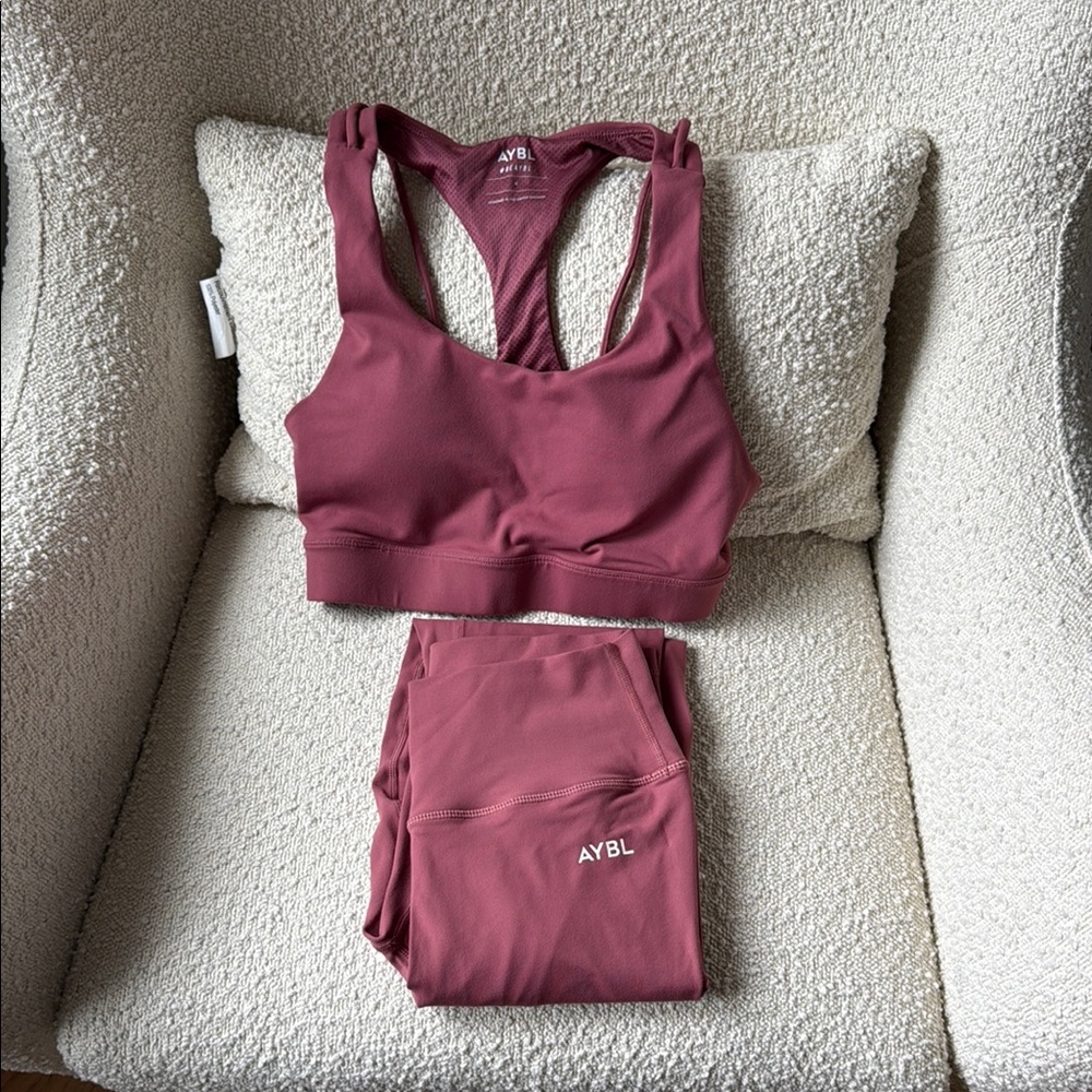 AYBL Pink Sports Bra Racerback and matching AYBL leggings